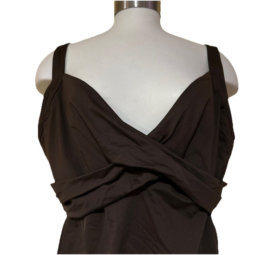 Land's End Womens Crossover VNeck Modest Tankini Top 18W Brown Plus Size - Picture 2 of 8
